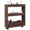 Carucior depozitare ingust Gossi, 3 niveluri, stejar maro, roti, multifunctional, bucatarie/baie, 60x18x70 cm