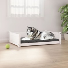 vidaXL Pat pentru c&acirc;ini, alb, 105,5x75,5x28 cm, lemn masiv de pin