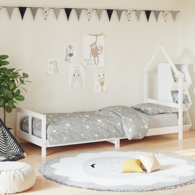 vidaXL Cadru de pat pentru copii, alb, 80x200 cm, lemn masiv de pin 834565 foto