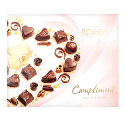 Praline de Ciocolata Neagra Roshen Compliment, 145 g, Praline Roshen Ciocolata Neagra, Cutie Praline Ciocolata, Roshen Compliment Praline Ciocolata, B foto