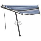 vidaXL Copertină automată cu senzor v&acirc;nt&amp;LED, albastru&amp;alb, 350x250 cm