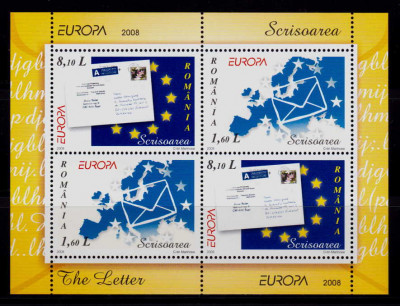 RO 2008 LP 1802a &amp;quot;Europa 2008-Scrisoarea&amp;quot;, bloc 2 serii-colita 425II , MNH foto