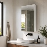 Dulap pentru baie cu front oglinda, 50 cm, PAL, usa, 3 rafturi, alb