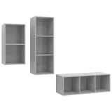Cumpara ieftin Set de dulapuri TV, 3 piese, gri beton, lemn prelucrat
