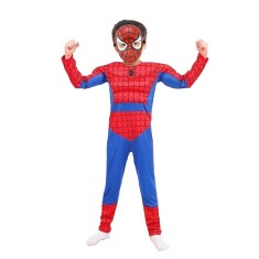 Set costum Ultimate Spiderman pentru copii, 100% poliester, rosu si masca plastic, 3-5 ani, 100-110 cm