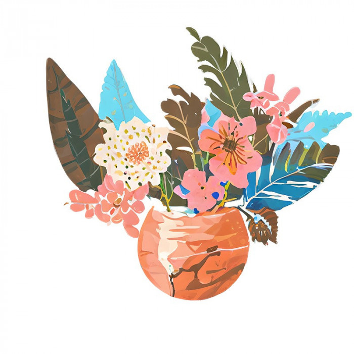 Sticker decorativ, Ghiveci cu Flori, Maro, 67 cm, 8625ST