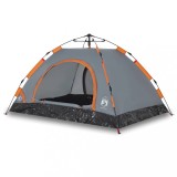 Cort de camping, 4 persoane, gri/portocaliu, setare rapida