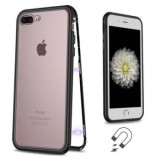 Husa Magnetica 360 iPhone 8 Plus, GloMax, Sticla Securizata, Negru/Transparenta, Anti-soc, Anti-zgarieturi, Protectie Completa