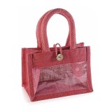 Sacosa pentru cadouri iuta rosie 18x11x23 cm