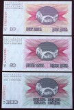 BOSNIA HERTEGOVINA set / lot 10 + 50 + 1000 1.000 dinara 1992 UNC necirculate **