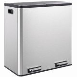 HOMCOM Coș de gunoi pentru bucătărie 2 x 30 L, cu pedală, din oțel inoxidabil, cu recipiente detașabile și &icirc;nchidere lentă, argintiu | Aosom Romania