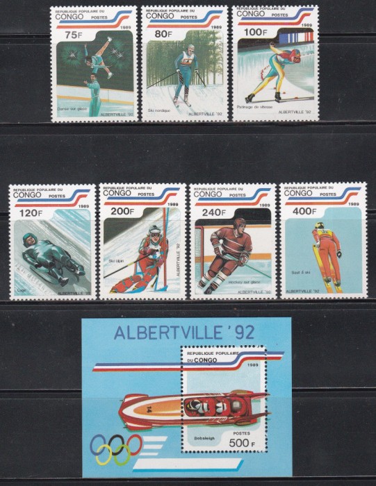 Congo 1989 - Jocurile Olimpice de iarnă - Albertville, Serie + Colita, MNH