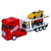 Tir cu Frictiune si Platforma + 3 Masinute 7Toys, Scara 1:30, 40cm, Galben/Rosu, +3 Ani