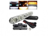 Lumini de zi LED auto cu semnalizare, 18W, 10-30V DC, Alb+Galben, 170mm, rezistente la apa, soc, vibratii