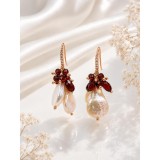 Cumpara ieftin Cercei Waterlily perle granat argint 925 placat aur roz zirconii handmade Made in Italy