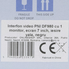 Interfon video PNI DF980 cu 1 monitor, ecran LCD 7 inch, 1024x600, iesire yala electromagnetica, negru