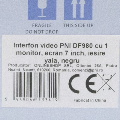 Interfon video PNI DF980 cu 1 monitor, ecran LCD 7 inch, 1024x600, iesire yala electromagnetica, negru foto