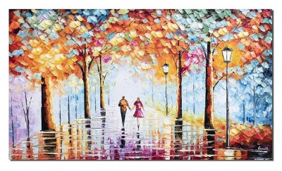 Tablouri pictate manual living, Noi doi pe aleea vietii, 120x70cm ulei pe panza in cutit efect 3D, Leonard Covaci foto