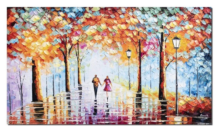 Tablouri pictate manual living, Noi doi pe aleea vietii, 120x70cm ulei pe panza in cutit efect 3D, Leonard Covaci