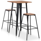 VidaXL Set mobilier de bar, 3 piese, maro-negru, oțel