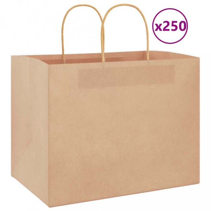 vidaXL Pungi de h&acirc;rtie 250 buc cu m&acirc;nere maro 32x22x24 cm 4101595