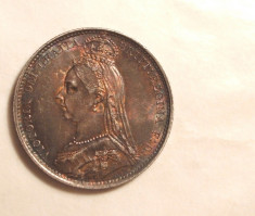 ANGLIA 6 PENCE 1888 ARGINT / UNC PATINA DEOSEBITA foto