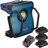 Bosch GLI 18V-10000 C + 0615990L1R - Lampa + Set 3 acumulatori si incarcator Li-Ion 18 V 4 Ah valiza speciala