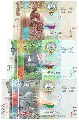 Kuweit Set 1/4-1/2-1 Dinar 2014-2022 P-29-31 UNC foto