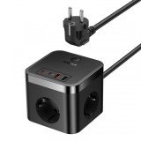 Prelungitor Baseus PowerCombo Cube, 30W, 3A, 2 x USB-A - 2 x USB-C - 3 x Schuko, Negru E00066400117-00