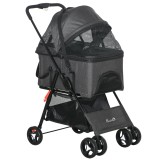PawHut Cărucior 3 &icirc;n 1 pentru C&acirc;ini, Cărucior pentru Animale de Companie cu Lesă, Pernă, Coș și Baldachin, 76x51x100 cm, Gri | Aosom Romania