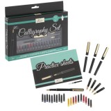 Set caligrafie 35 piese cu cerneala colorata varfuri diferite si carte de caligrafie