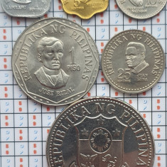 Set 6 monede Filipine 1, 5, 10, 25 sentimo, 1, 5 Piso 1975 - 1982 UNC - A023