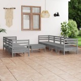 Cumpara ieftin Set mobilier de grădină, 8 piese, gri, lemn masiv de pin
