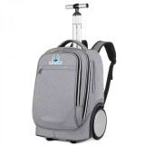 Ghiozdan cu roti 2 in 1, KidsCare, troler scolar cu maner telescopic si roti mari pline, rucsac pentru copii, gri