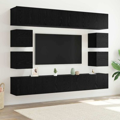 vidaXL Set de dulap TV din 8 piese &amp;ndash; Suspendat, din lemn ingineresc negru foto