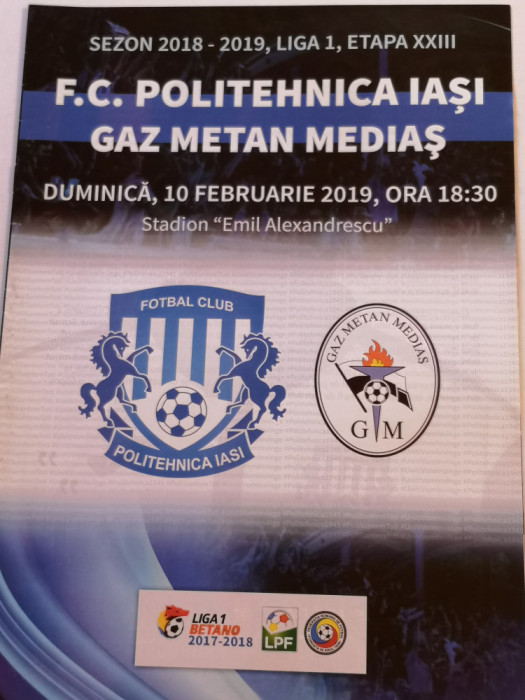 Program meci fotbal POLITEHNICA IASI - GAZ METAN MEDIAS (10.02.2019)