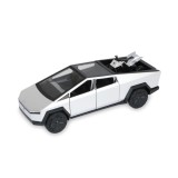 Macheta metal Replica Tesla Cybertruck XLG 1:24 argintie- cu ATV, Statia de Incarcare, Sunete si Lumini