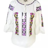 Cumpara ieftin Ie Traditionala Alba cu Motiv Floral Mov de Dama - IMS06