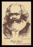 1945 Karl Marx - Carton ilustrat de propaganda PSD, necirculat, grafica de Gh. Ceglokoff