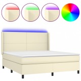 Cumpara ieftin Pat cu arcuri, cu saltea si LED, crem, 160x200 cm, piele eco