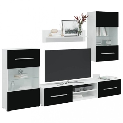 vidaXL Set mobilier comodă TV de perete, 5 piese, iluminare LED, negru foto