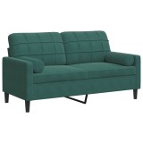 Cumpara ieftin Canapea cu 2 locuri cu pernute, verde inchis, 140 cm, catifea