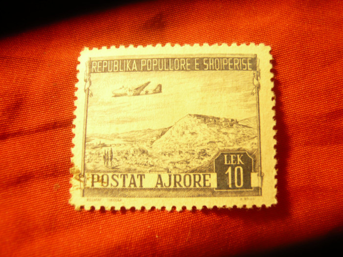 Timbru Albania 1950 - Aviatie - Vedere , val. 10lek stampilat