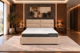 Pat Convers 160x200 cm Cu Lada De Depozitare Tapitat Catifea Bej Somiera Inclusa (cod ML1612-01)