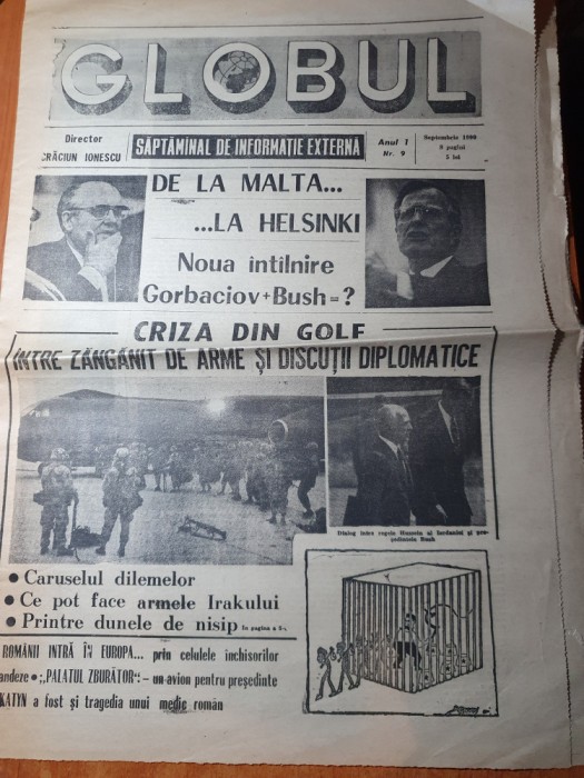 ziarul globul septembrie 1990-razboiul din golf, intalnirea gorbaciov-bush