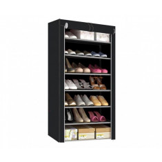 Organizator de depozitare, suport pantofi, 21 perechi, cu fermoar, textil, negru