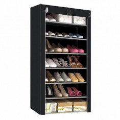 Organizator de depozitare, suport pantofi, 21 perechi, cu fermoar, textil, negru