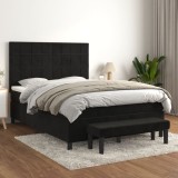 Cumpara ieftin Gossi pat box spring cu saltea, negru, 140x200 cm, catifea