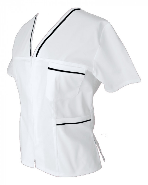 Halat Medical Pe Stil, Alb cu Fermoar si garnitura neagra, Model Adelina - 3XL