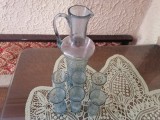 Set carafă + 6 pahare din sticlă gri cu model made in RSR vintage